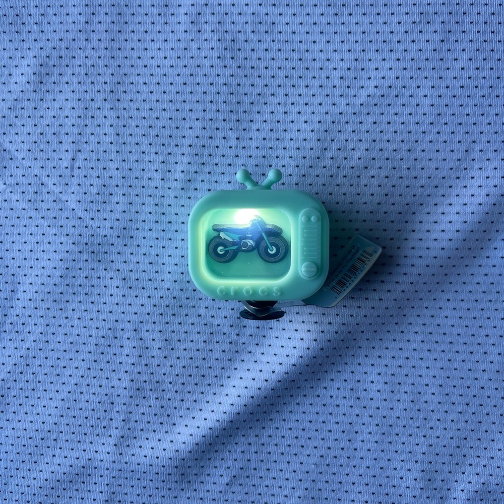 NEW CROCS charm jibbit charm motorcycle tv lights up rare